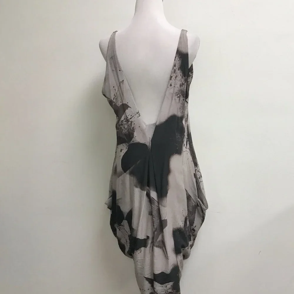 Diesel black gold silk sleeveless loose fit dress bird gray print low back L - Picture 1 of 9